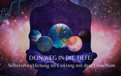 Ein Mandala, in dessen Zentrum sich Licht ausbreitet, verbunden mit astrologischen Symbolen, DNA-Strukturen, einer Silhouette im Lotussitz – um die Vielschichtigkeit von Sein, Genetik, Astrologie, Energien und Bewusstsein bildlich zu zeigen.
